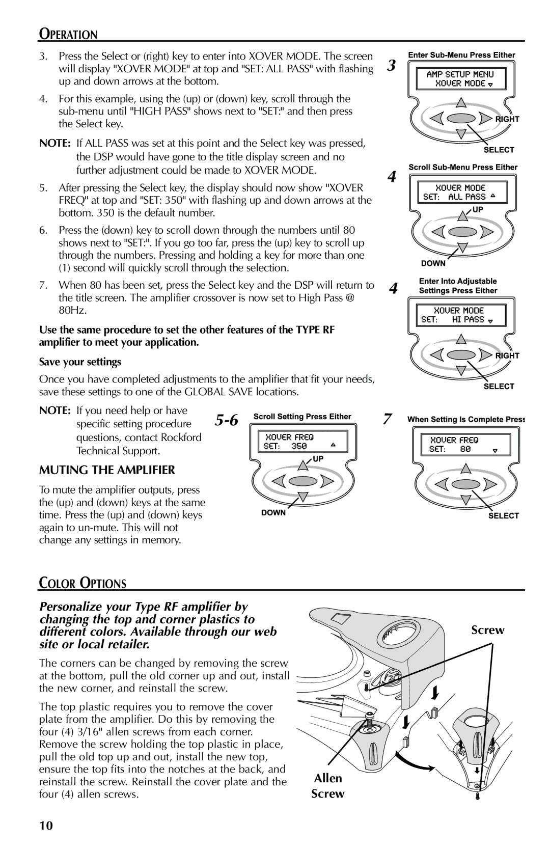 Rockford Fosgate FFX3 manual Muting the Amplifier, Color Options, Allen Screw 