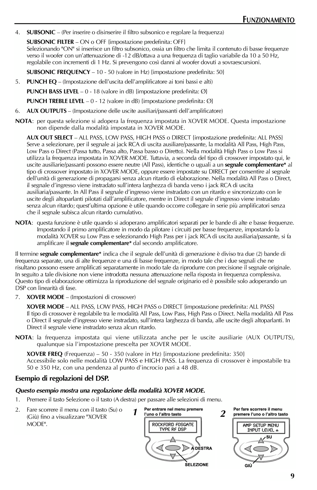 Rockford Fosgate FFX3 manual Funzionamento, Esempio di regolazioni del DSP 