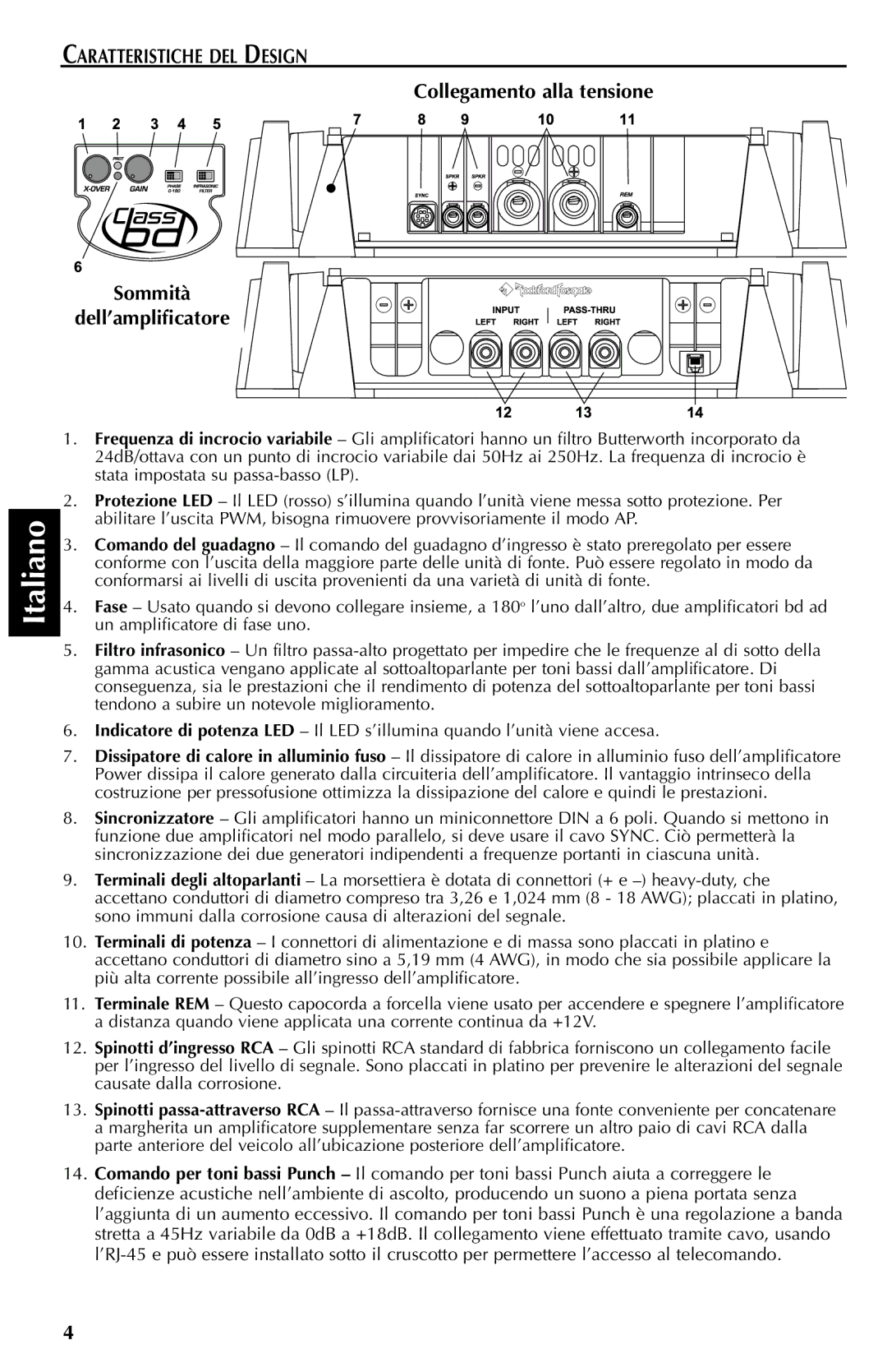 Rockford Fosgate FFX6 manual Caratteristiche DEL Design, Collegamento alla tensione, Sommità Dell’amplificatore 