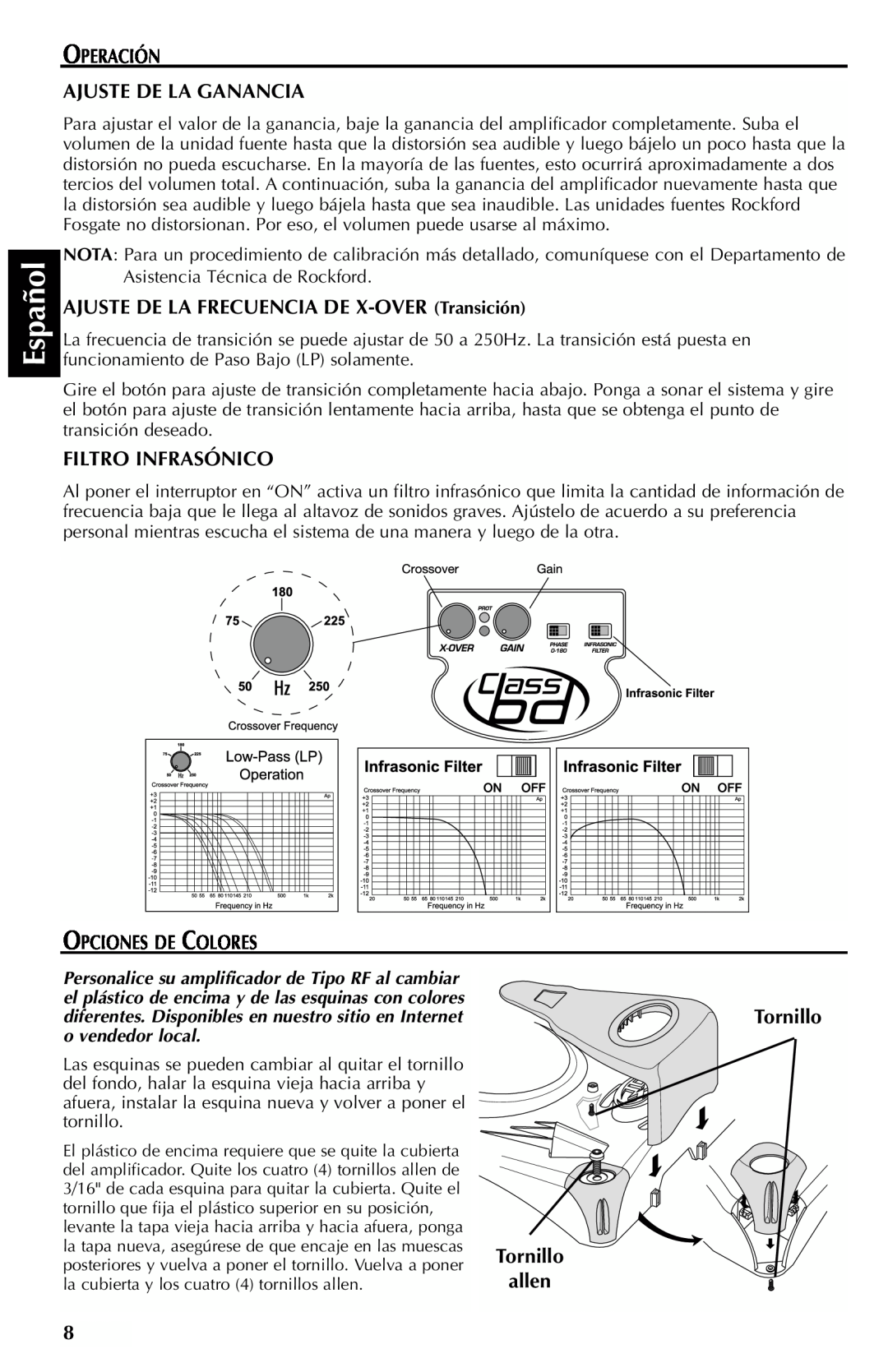 Rockford Fosgate FFX6 manual Español, Operación Ajuste De La Ganancia, AJUSTE DE LA FRECUENCIA DE X-OVER Transición 