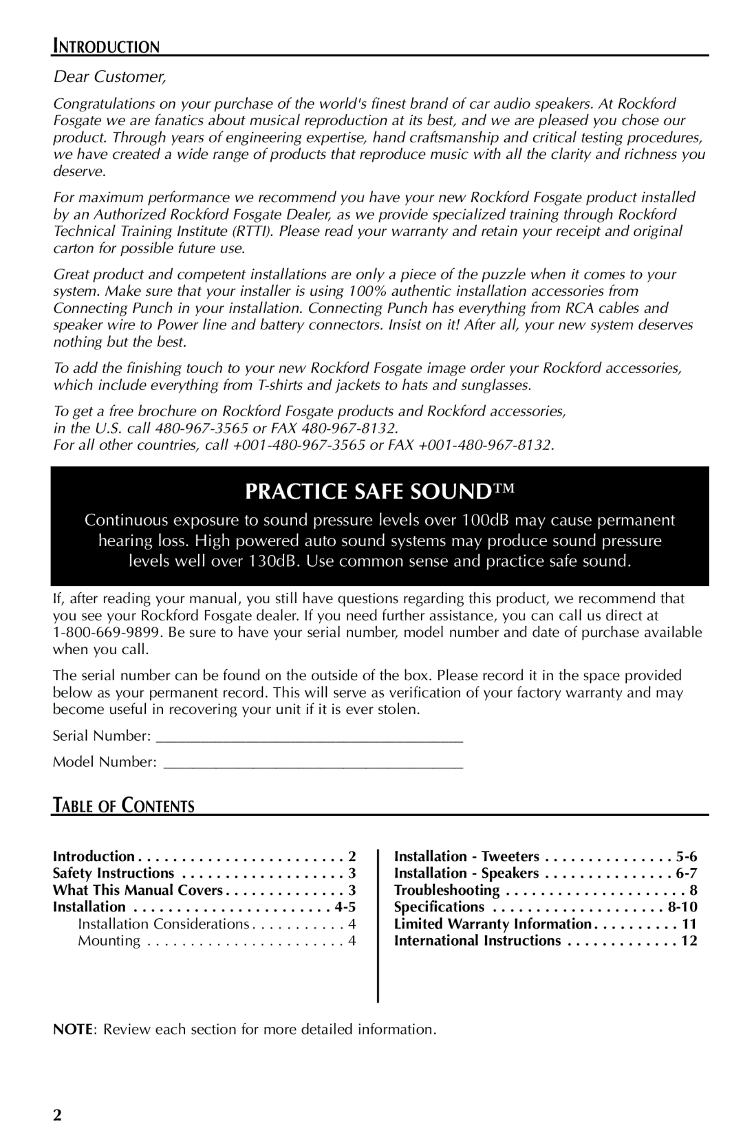 Rockford Fosgate FNQ4401X, FNQ3514, FNQ3414, FNQ3146, FNQ3614, FNQ3406MB manual Introduction, Table of Contents 