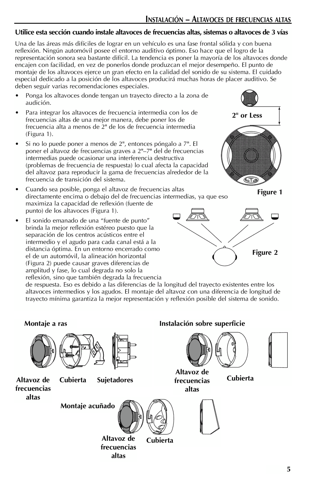 Rockford Fosgate FNQ3406MB Instalación Altavoces DE Frecuencias Altas, Montaje a ras, Altavoz de Cubierta Sujetadores 