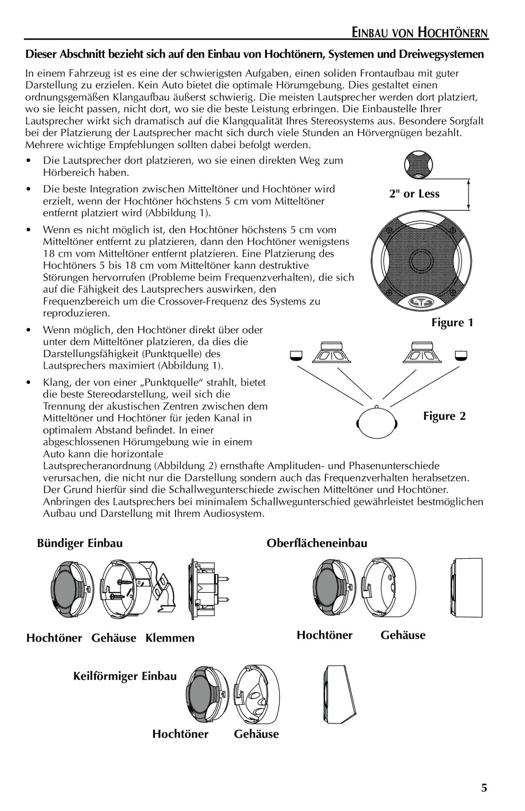 Rockford Fosgate FNQ3414, FNQ3514, FNQ4401X, FNQ3146 manual Einbau VON Hochtönern, Bündiger Einbau, Hochtöner Gehäuse Klemmen 