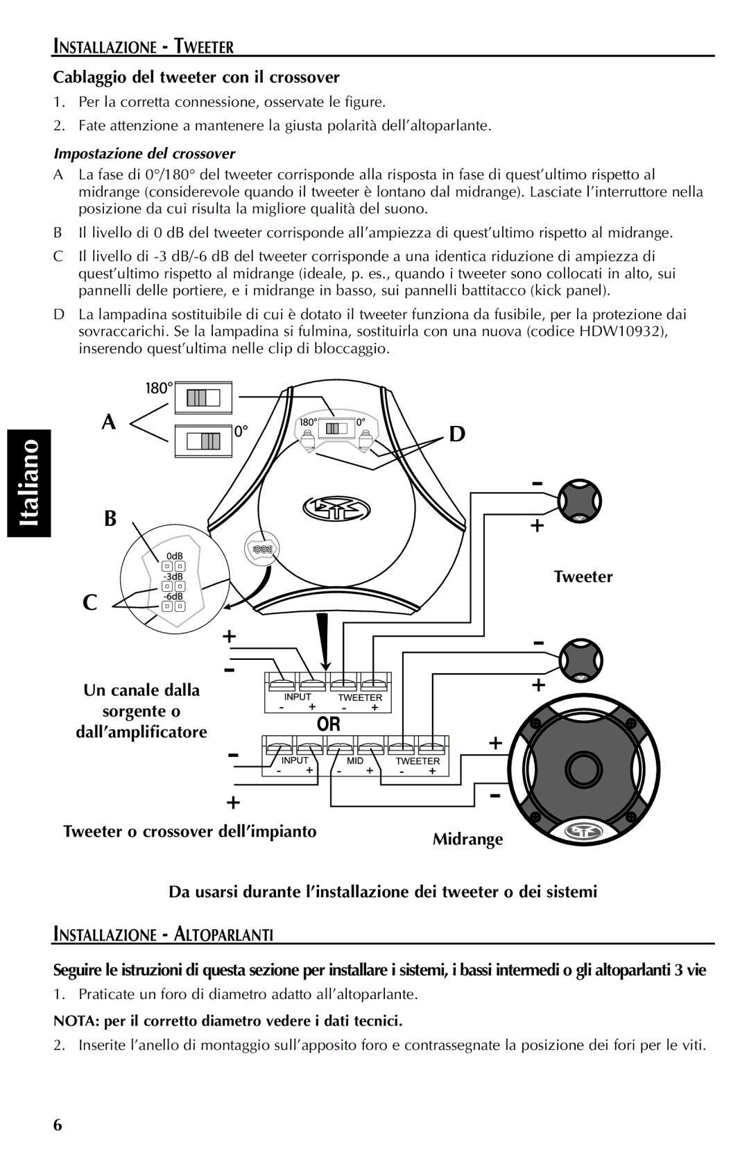 Rockford Fosgate FNQ3614 Cablaggio del tweeter con il crossover, Installazione Altoparlanti, Impostazione del crossover 