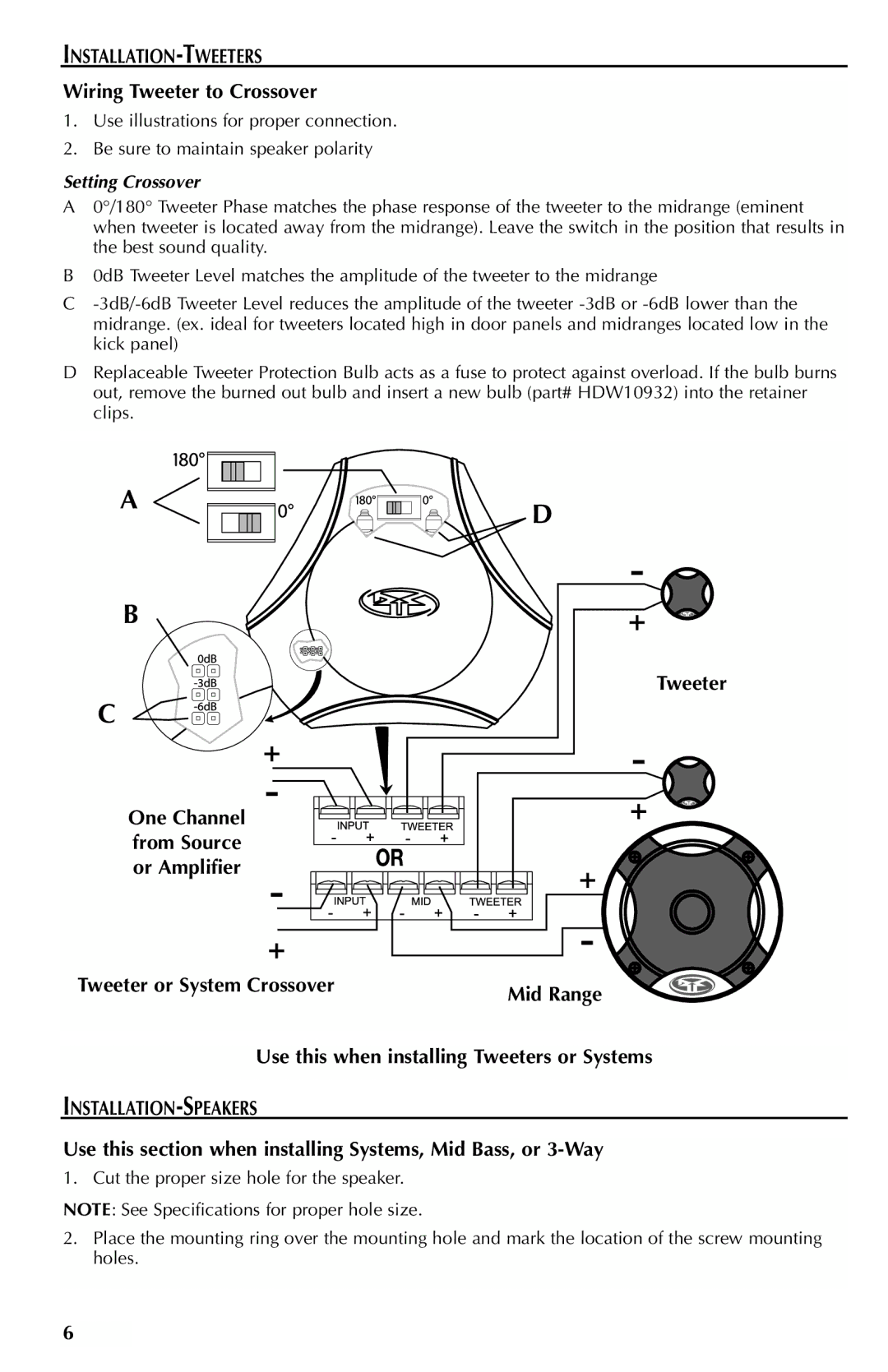 Rockford Fosgate FNQ3514, FNQ3414, FNQ4401X, FNQ3146 Wiring Tweeter to Crossover, Installation-Speakers, Setting Crossover 