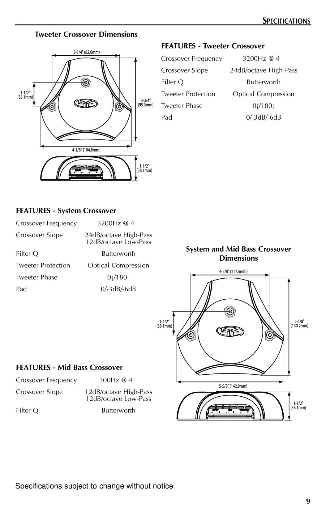 Rockford Fosgate FNQ3146, FNQ3514 manual Tweeter Crossover Dimensions Features System Crossover, Features Mid Bass Crossover 