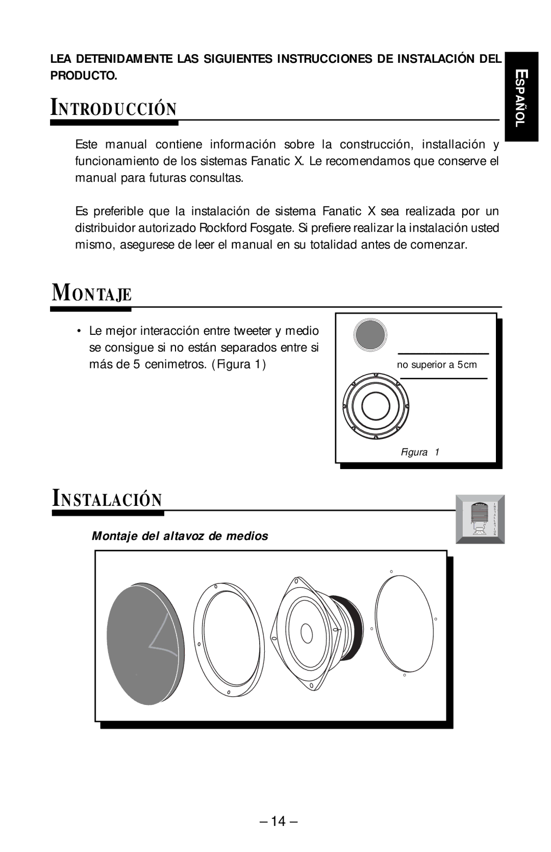 Rockford Fosgate FNX-1406F, FNX-1405, FNX-1404 manual Introducción, Instalación, Montaje del altavoz de medios 