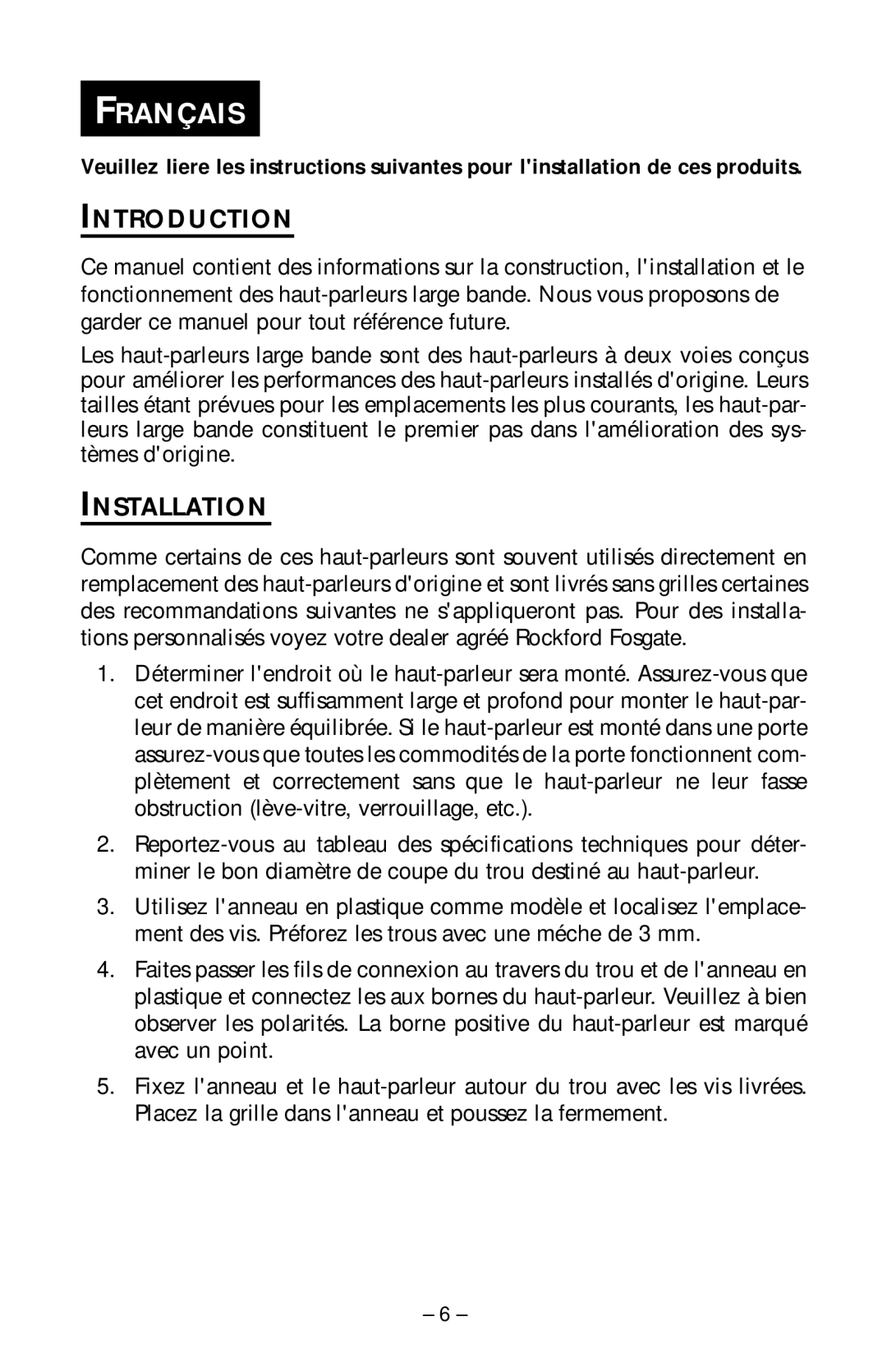 Rockford Fosgate FRC2369, FRC2257, FRC2246, FRC2203, FRC2204T, FRC2206U, FRC2269, FRC2205 manual Français, Introduction 