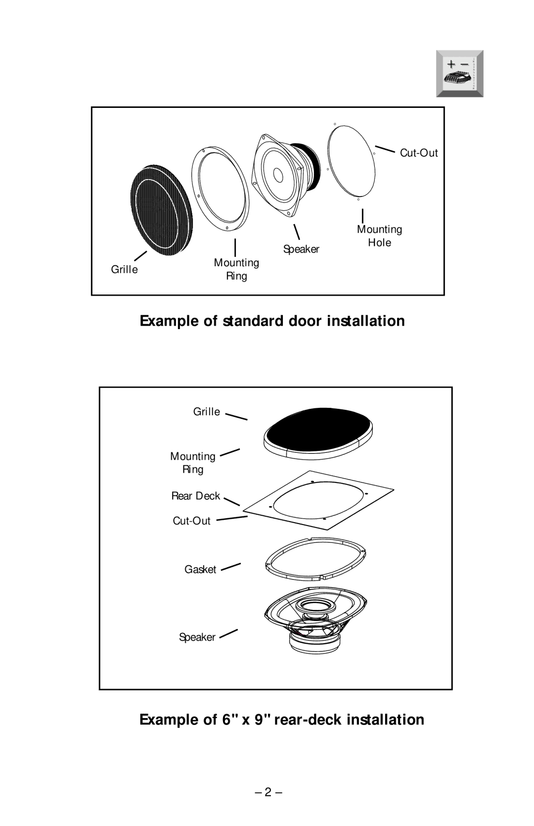 Rockford Fosgate FRC2204T, FRC2369, FRC2257, FRC2246, FRC2203, FRC2206U, FRC2269 manual Example of standard door installation 