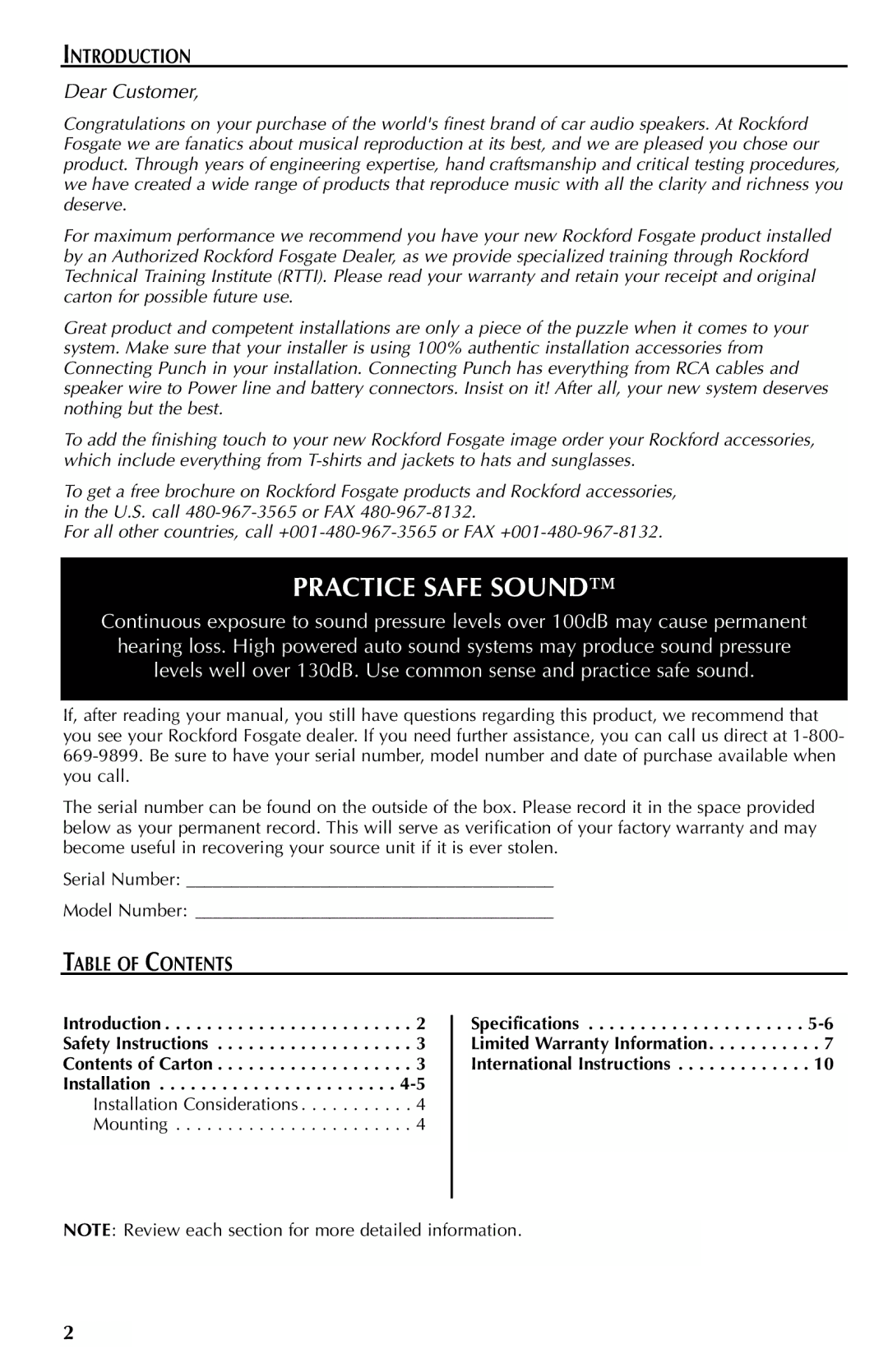 Rockford Fosgate FRC3206U, FRC3269, FRC3246, FRC3257, FRC3205, FRC3204T, FRC3203, FRC3369 manual Introduction, Table of Contents 