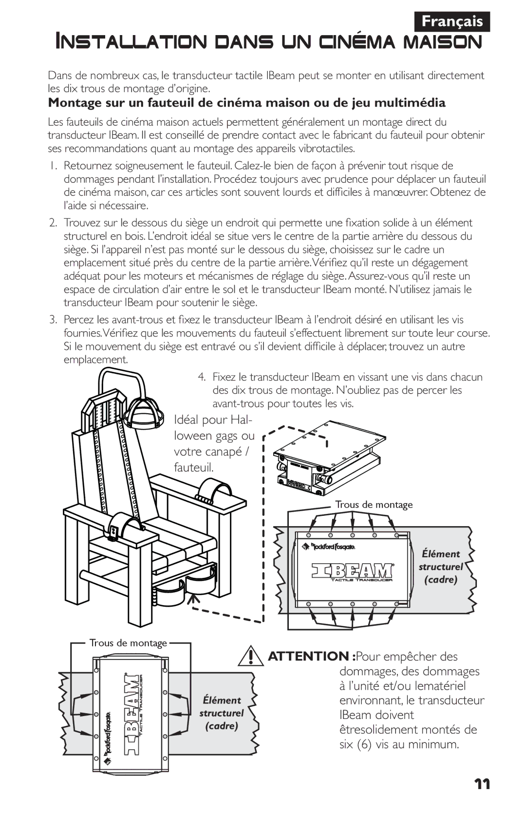 Rockford Fosgate IB-200 manual Français Installation dans un cinema´ maison 