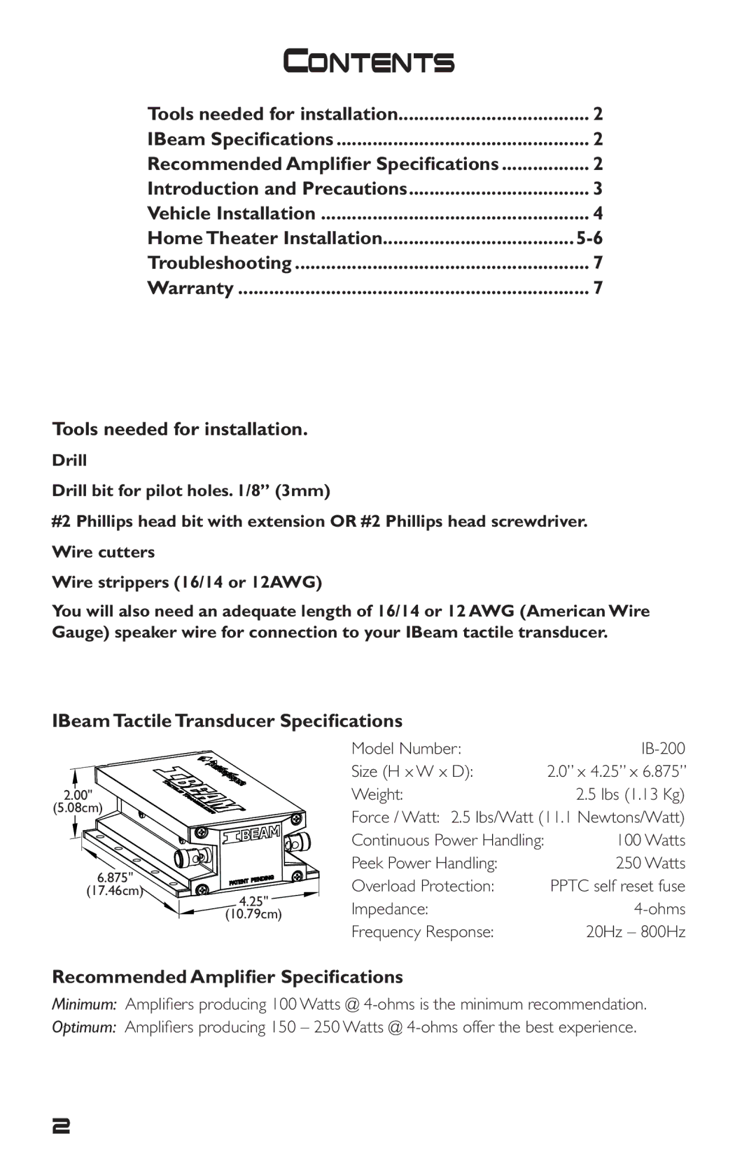 Rockford Fosgate IB-200 manual Contents 