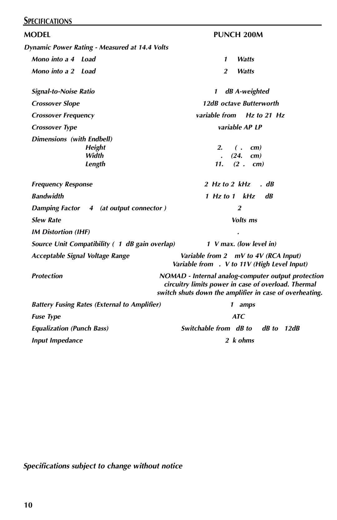 Rockford Fosgate Mono Amplifier manual Punch 200M, Specifications subject to change without notice 