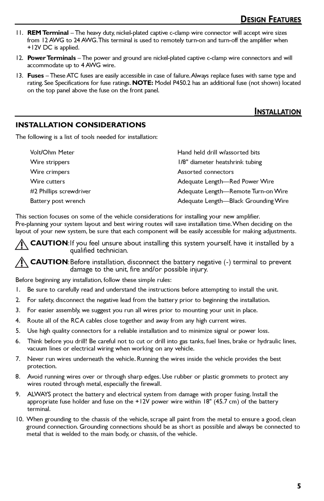 Rockford Fosgate P550.2, P1200.2, P850.2, P450.2, P650.2, P325.2, P250.2, P200.2 manual Installation Considerations 