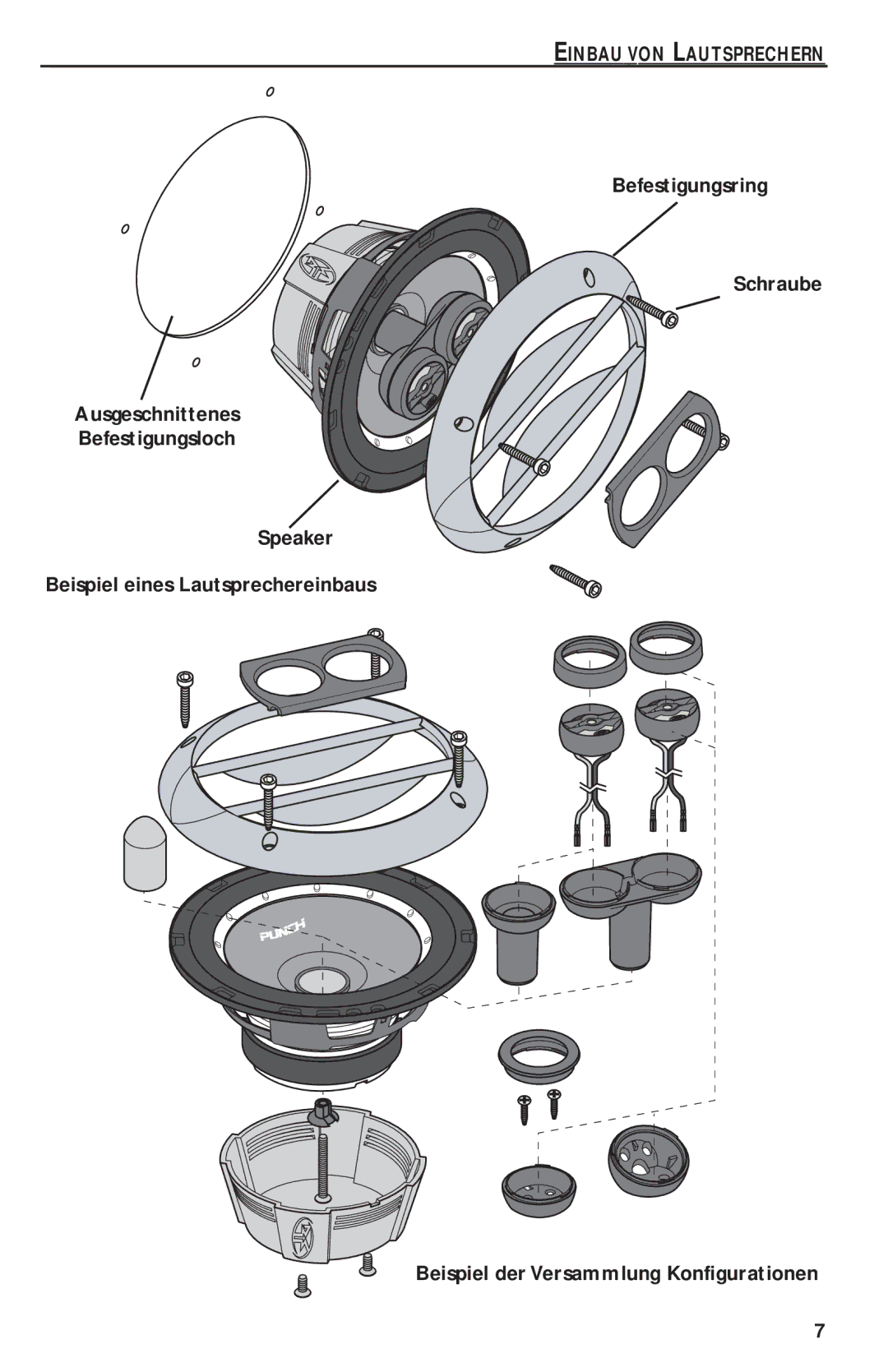 Rockford Fosgate P152S, P1692S, P1682S, P1T, P162S manual Einbau VON Lautsprechern 