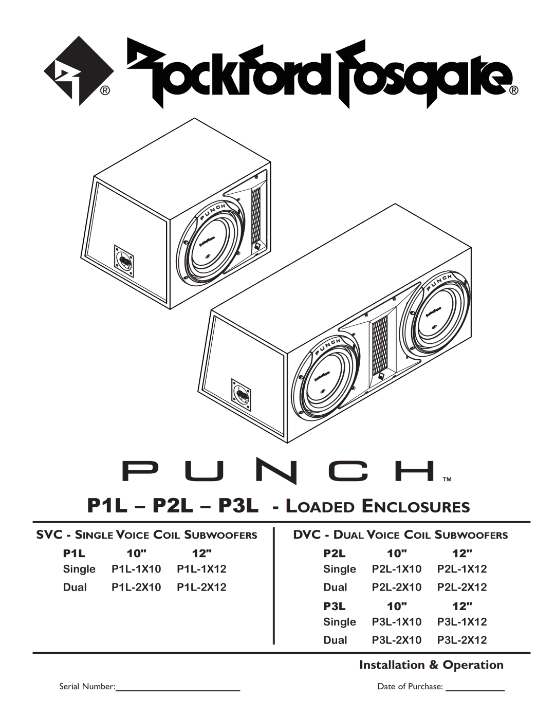 Rockford Fosgate P1L-2X12, P1L-1X12, P1L-1X10, P1L-2X10 manual P1L P2L P3L Loaded Enclosures 