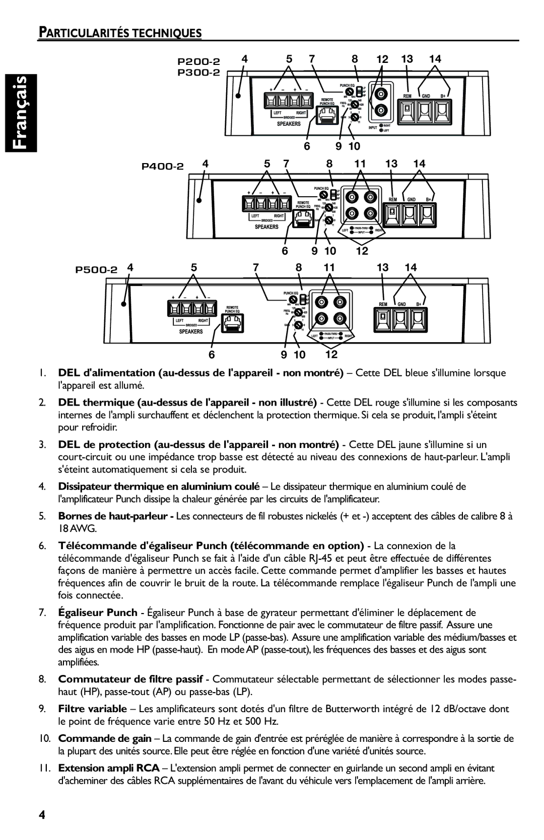 Rockford Fosgate p3002 manual Particularités Techniques, 12 13 