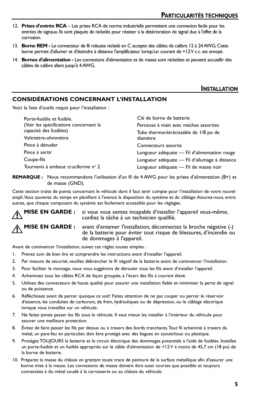 Rockford Fosgate p3002 manual Installation Considérations Concernant L’INSTALLATION 