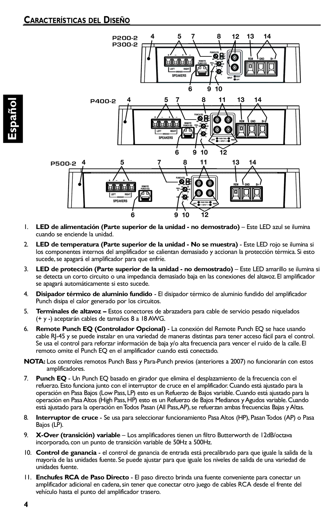 Rockford Fosgate p3002 manual Características DEL Diseño 