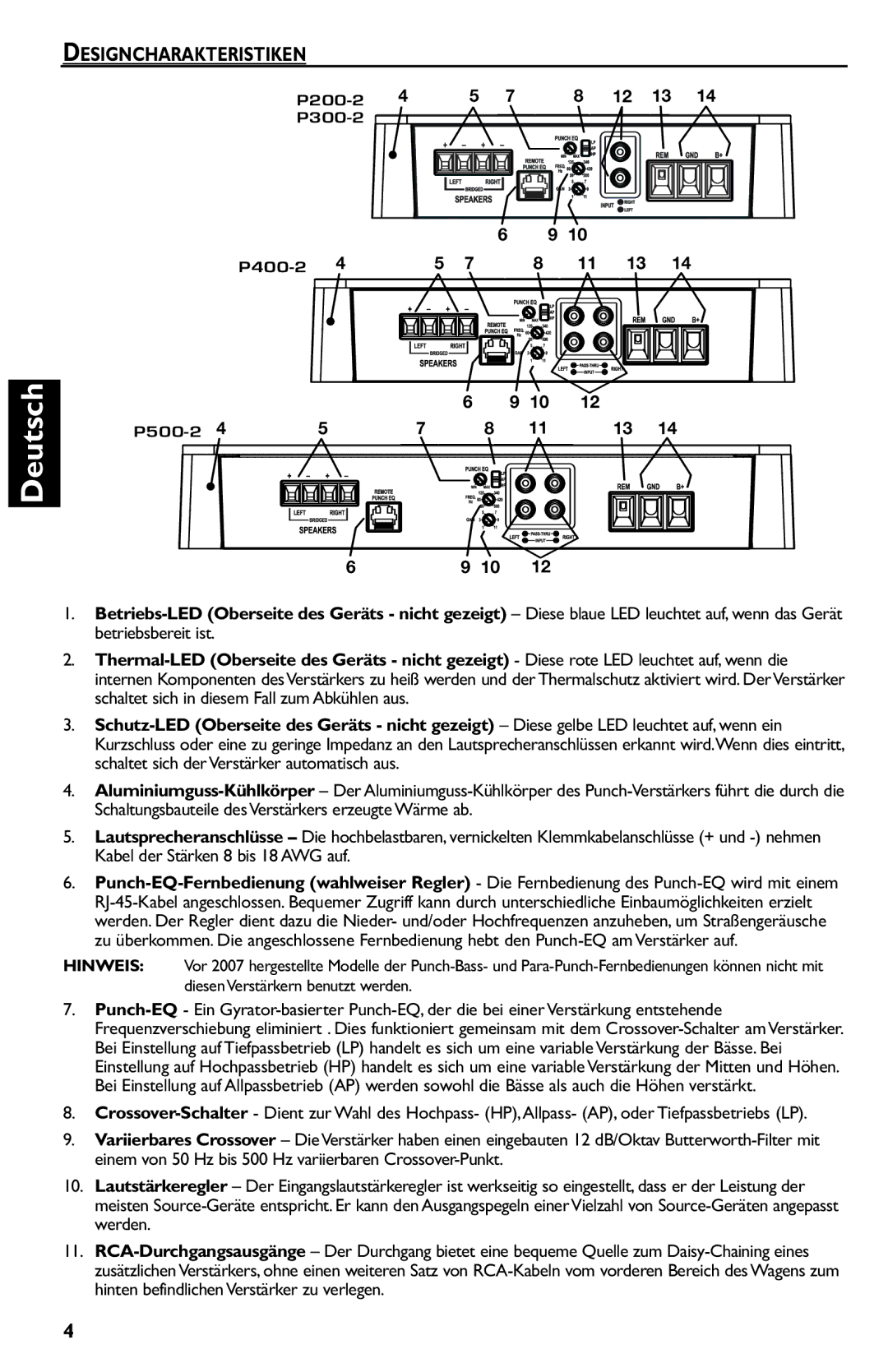 Rockford Fosgate p3002 manual Designcharakteristiken 