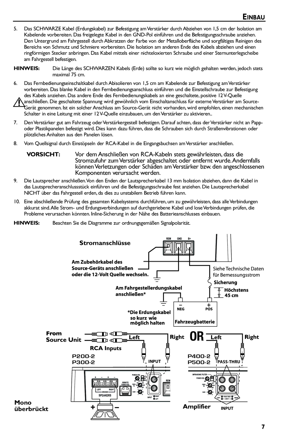 Rockford Fosgate p3002 manual Stromanschlüsse, Mono Überbrückt 