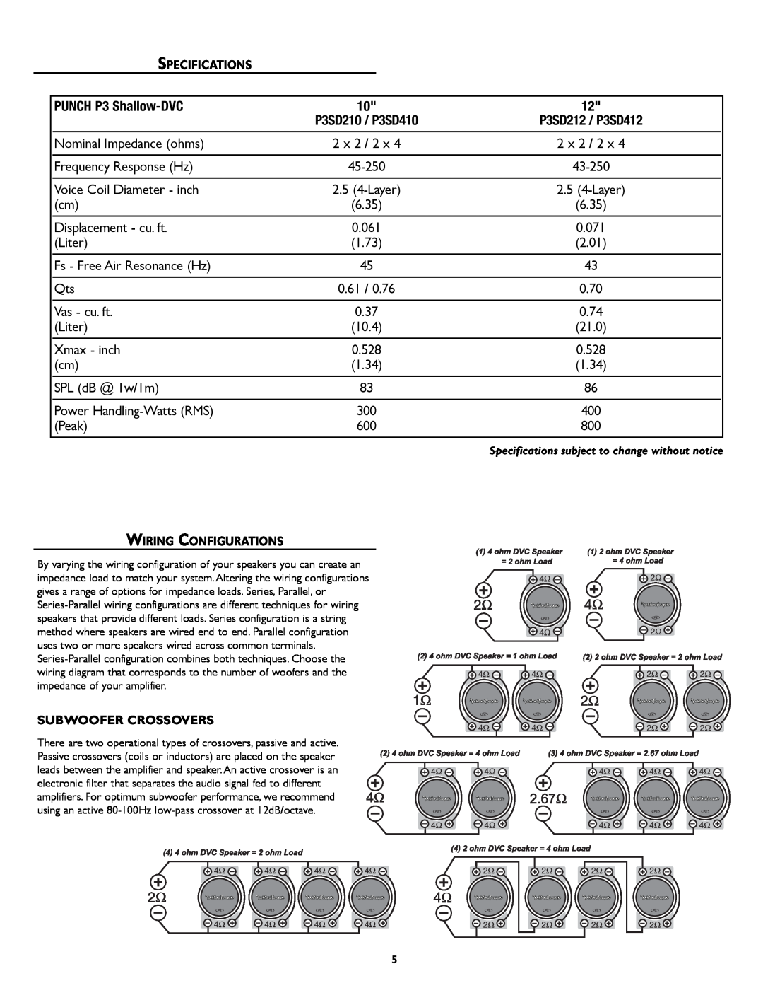 Rockford Fosgate P3S warranty PUNCH P3 Shallow-DVC, Nominal Impedance ohms 