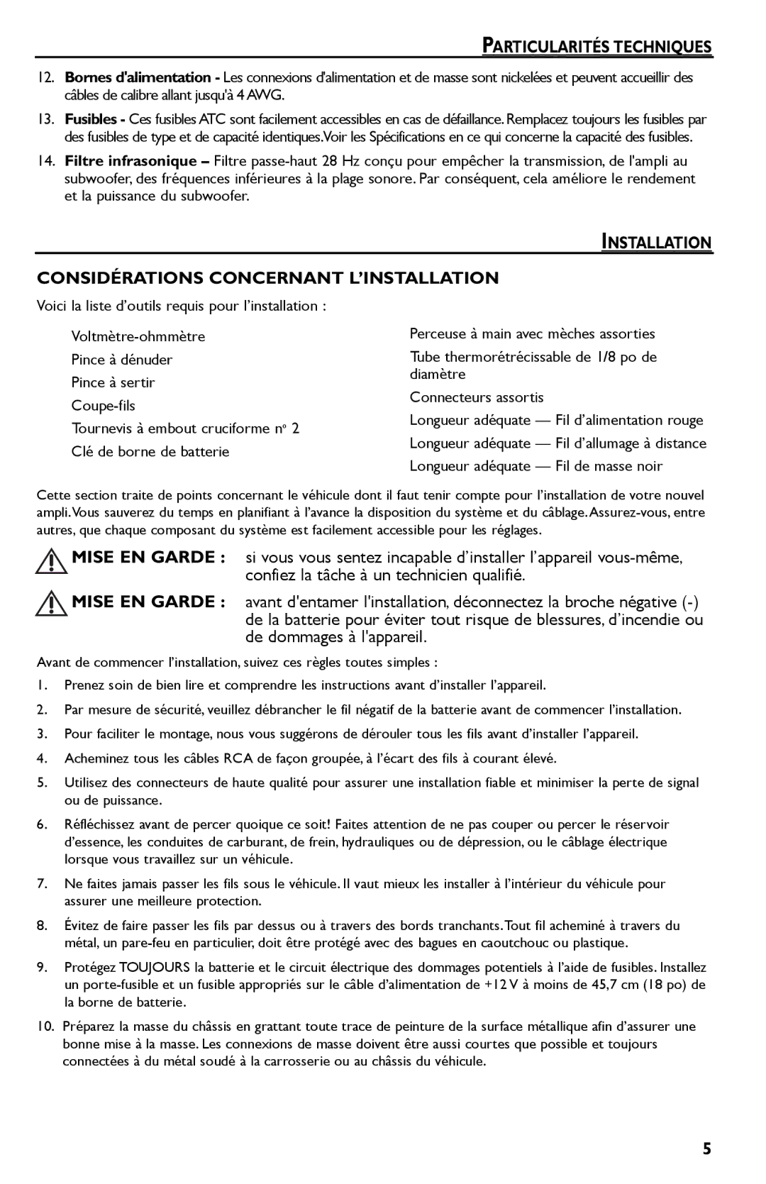 Rockford Fosgate P325.I, P600..I bd manual Installation Considérations Concernant L’INSTALLATION 