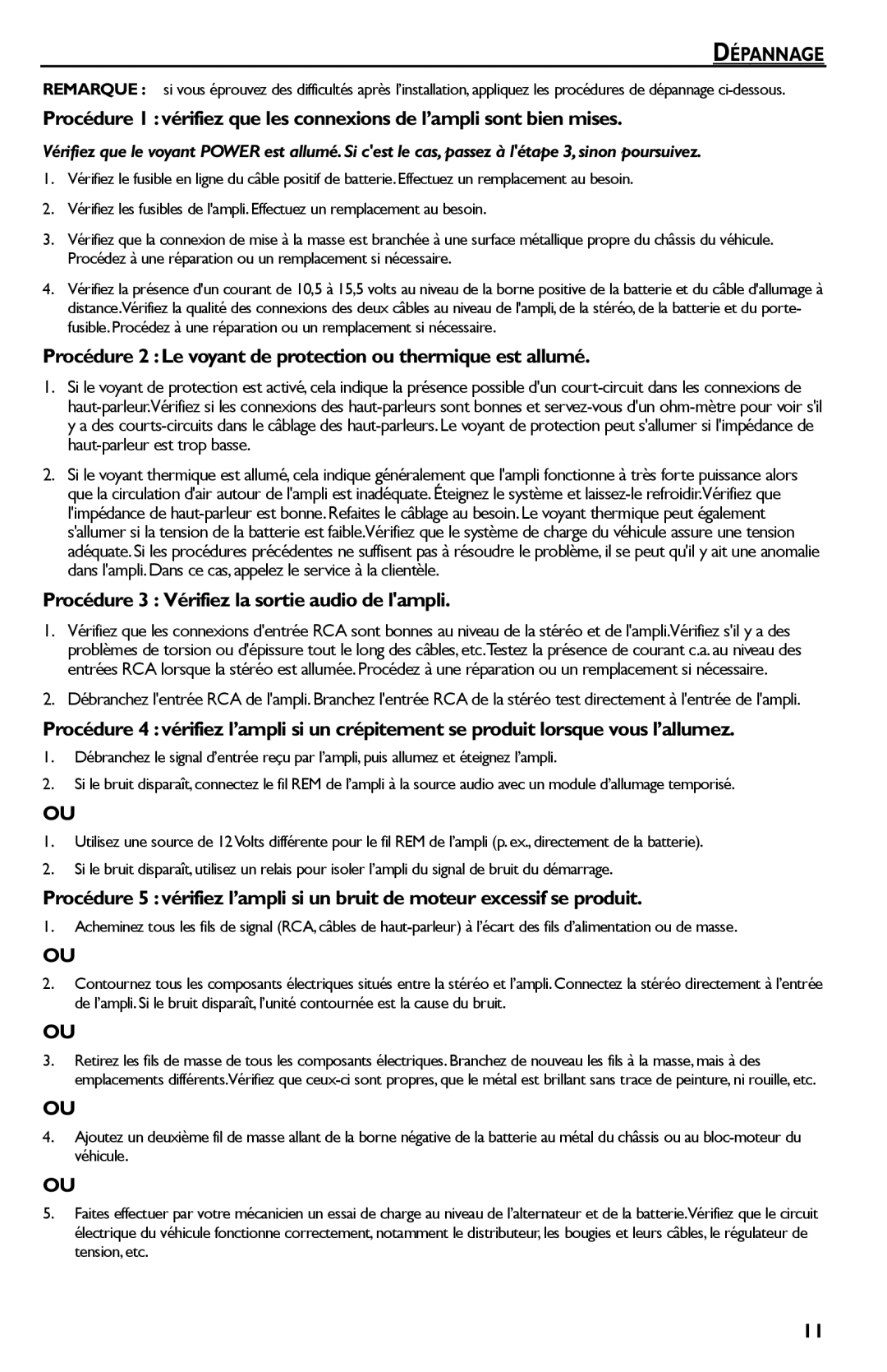 Rockford Fosgate P325.I, P600..I bd manual Dépannage, Procédure 2 Le voyant de protection ou thermique est allumé 