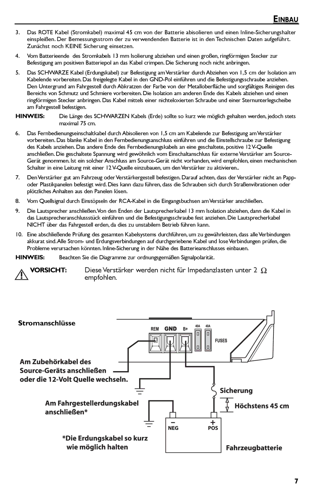 Rockford Fosgate P325.I, P600..I bd manual Einbau, Stromanschlüsse 