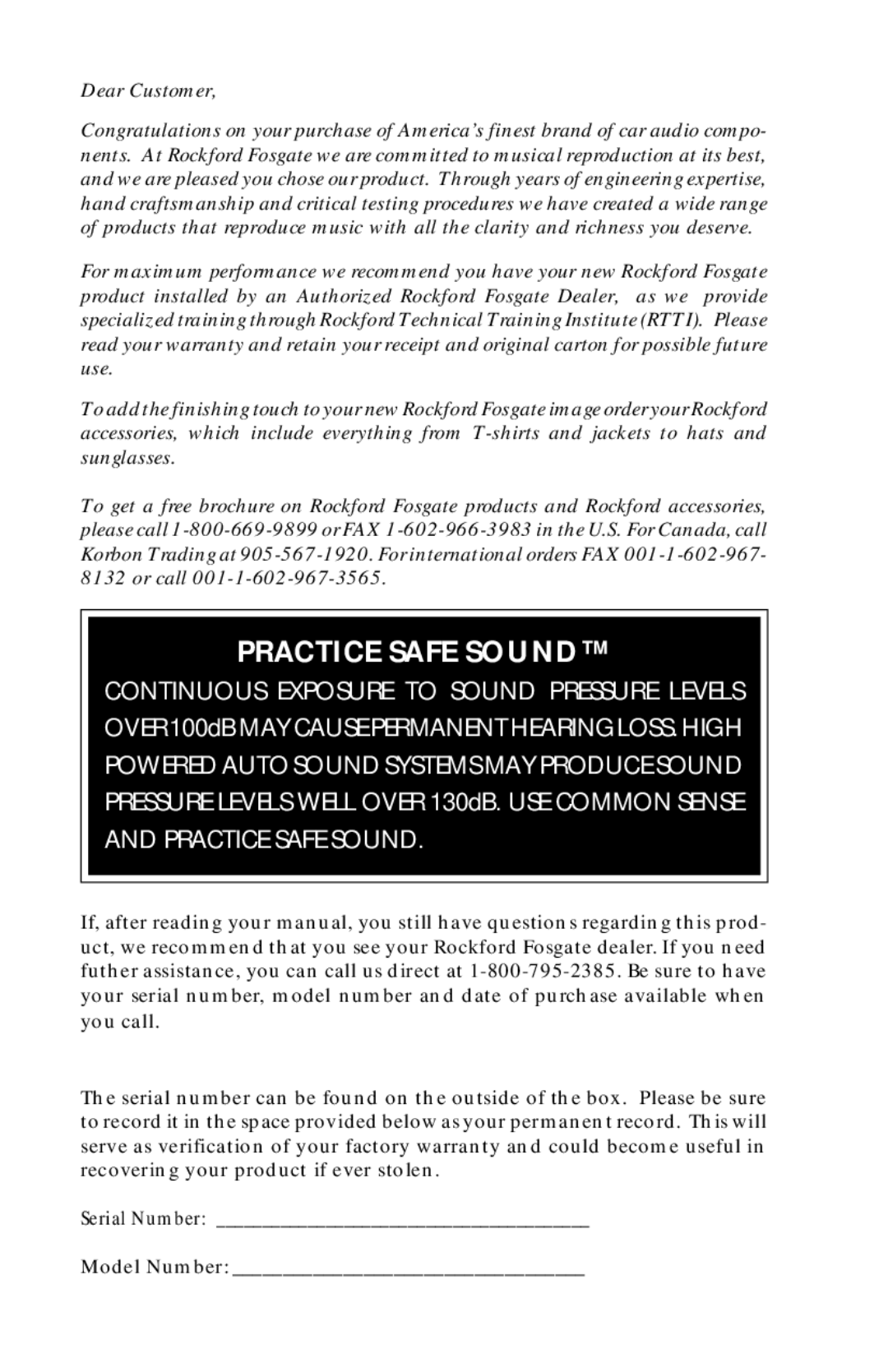 Rockford Fosgate PCH-614, PCH-414, PCH-514, PCH-314, PCH-14X manual Practice Safe Sound 