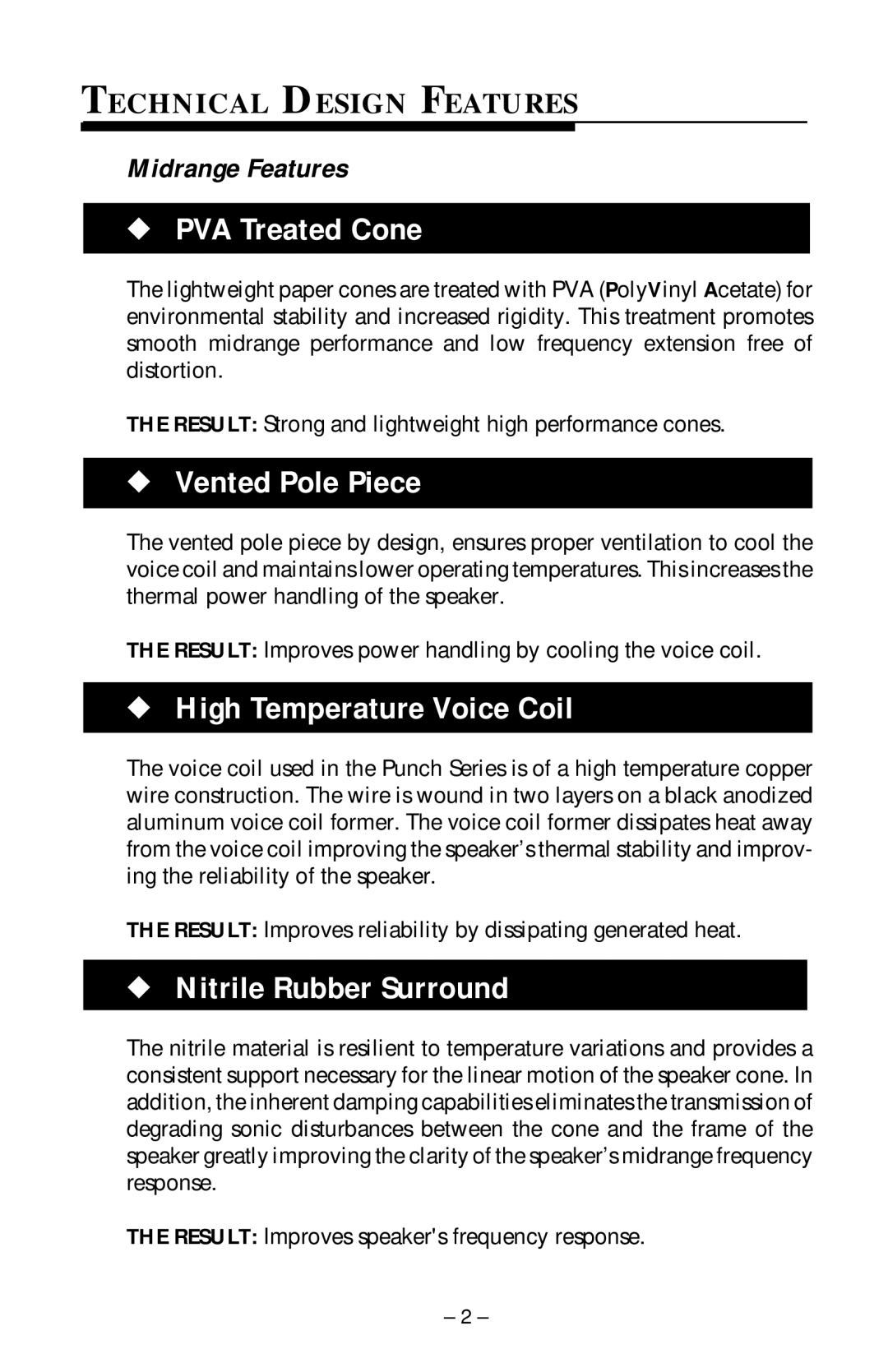 Rockford Fosgate PCH-414, PCH-514, PCH-614, PCH-314, PCH-14X manual PVA Treated Cone, Technical Design Features 