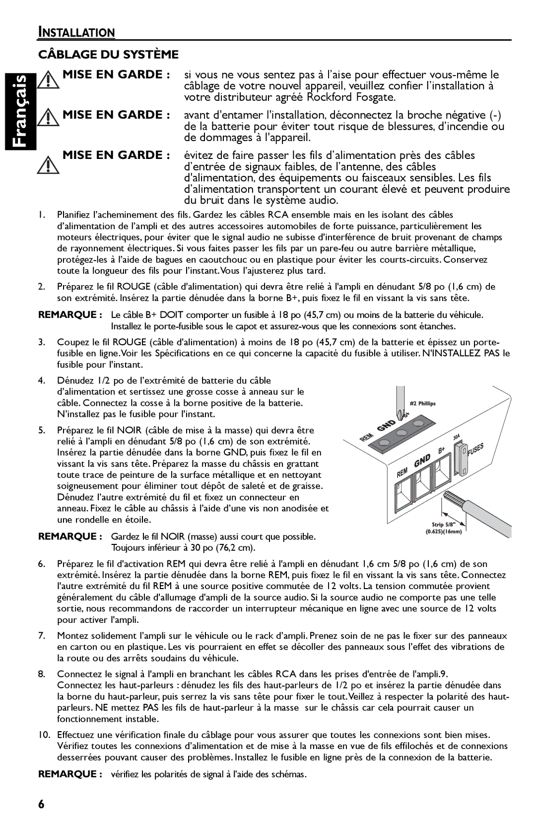 Rockford Fosgate Punch 45 manual Installation Câblage DU Système 