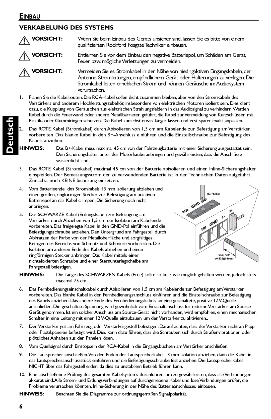 Rockford Fosgate Punch 45 manual Einbau Verkabelung DES Systems 