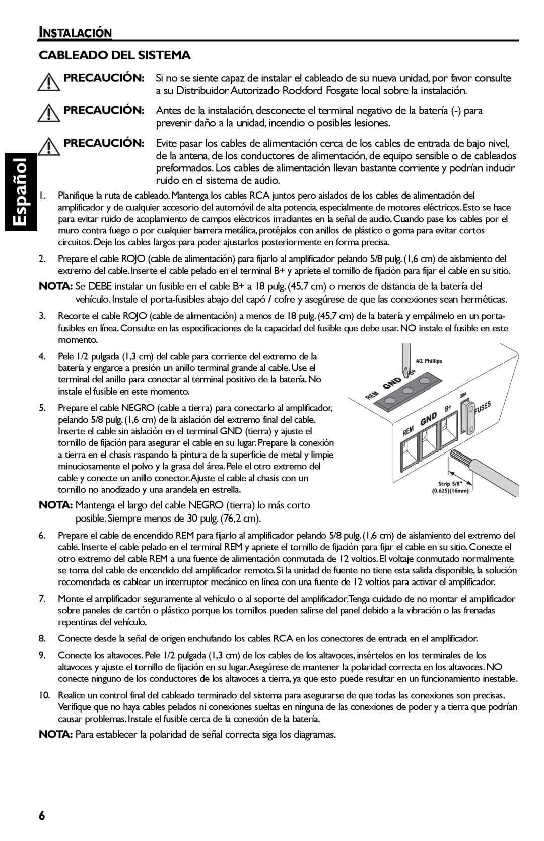 Rockford Fosgate Punch 45 manual Español, Instalación Cableado Del Sistema 