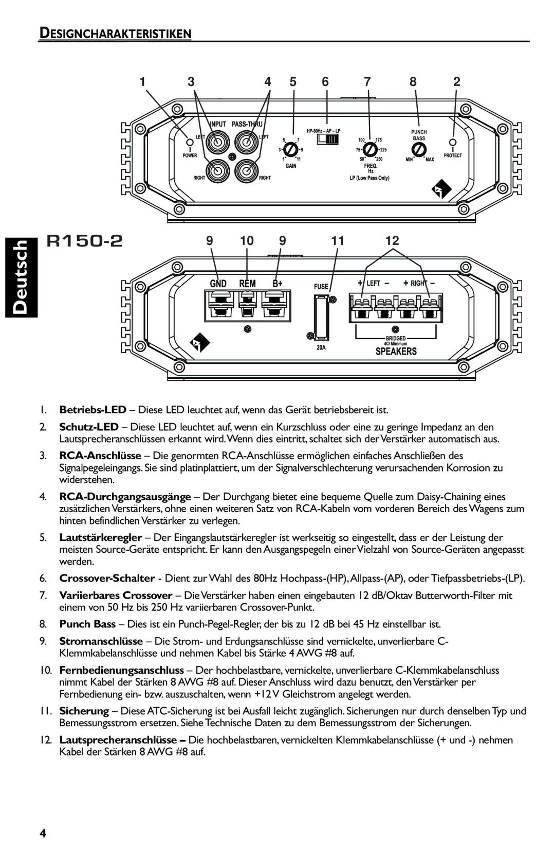 Rockford Fosgate R150-2 manual Designcharakteristiken 