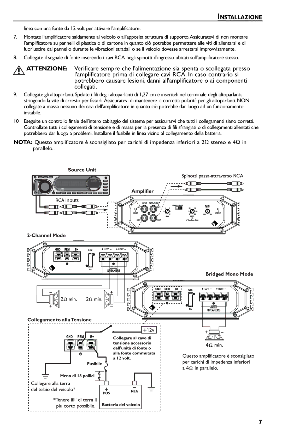 Rockford Fosgate R150-2 manual Linea con una fonte da 12 volt per attivare l’amplificatore 