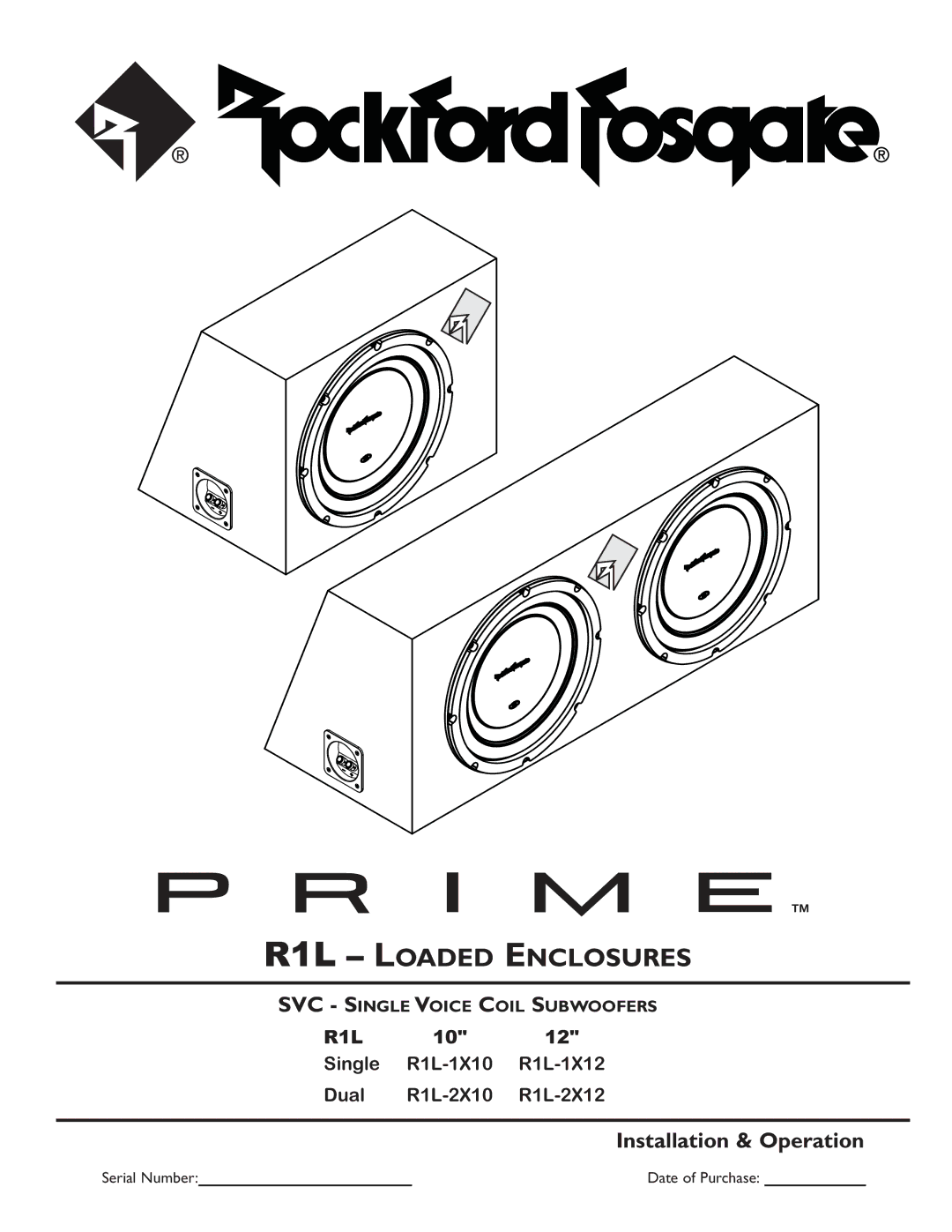 Rockford Fosgate R1L-2X10, R1L-2X12, R1L-1X10, R1L-1X12 manual R1L Loaded Enclosures 