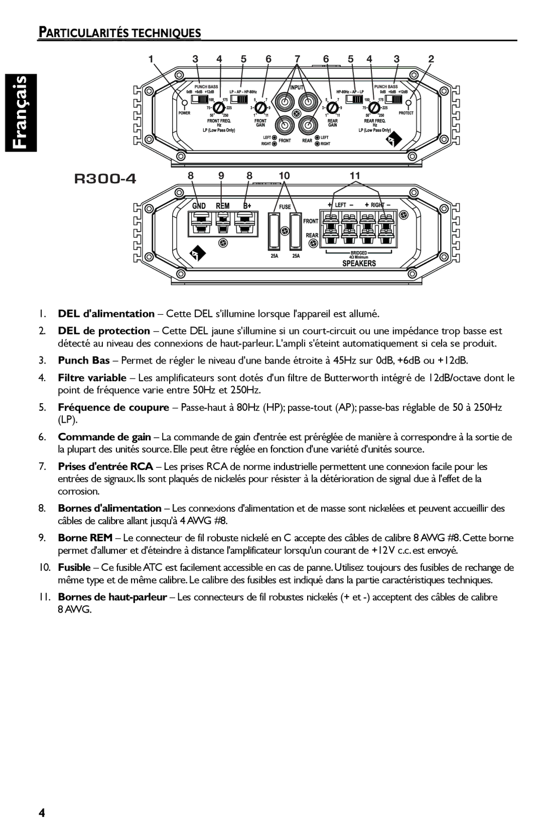 Rockford Fosgate R300-4 manual Français, Particularités Techniques 