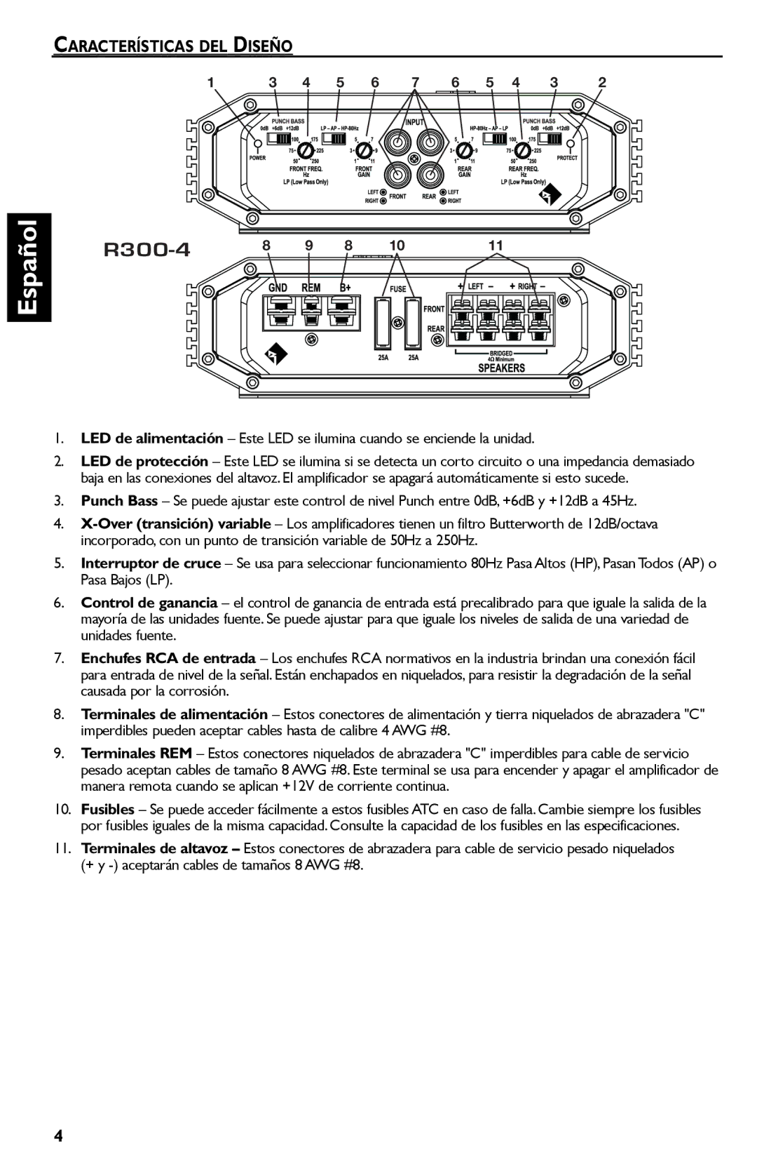 Rockford Fosgate R300-4 manual Características DEL Diseño 