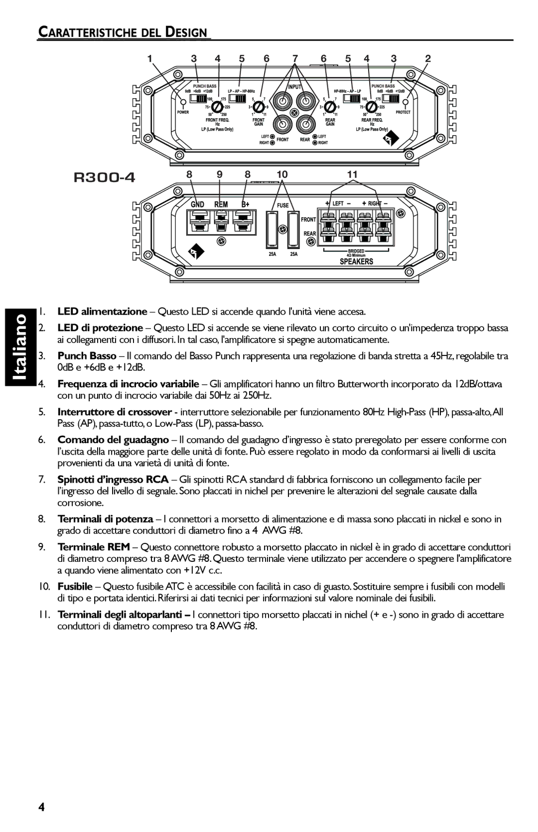 Rockford Fosgate R300-4 manual Caratteristiche DEL Design 