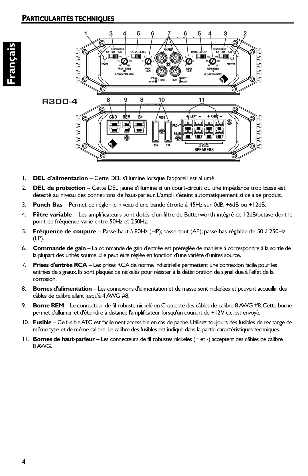 Rockford Fosgate R300-4 manual Français, Particularités Techniques 