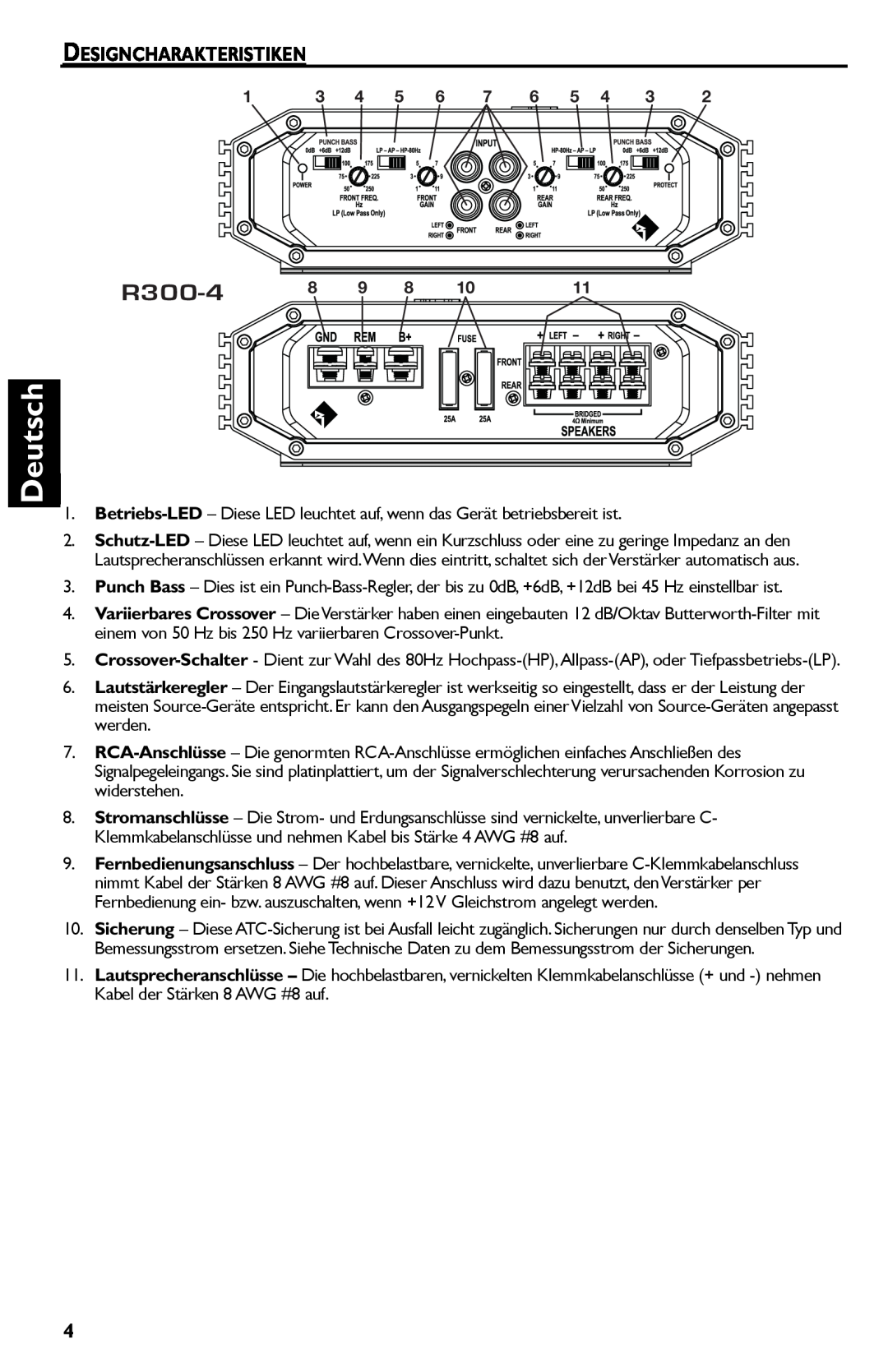 Rockford Fosgate R300-4 manual Deutsch, Designcharakteristiken 