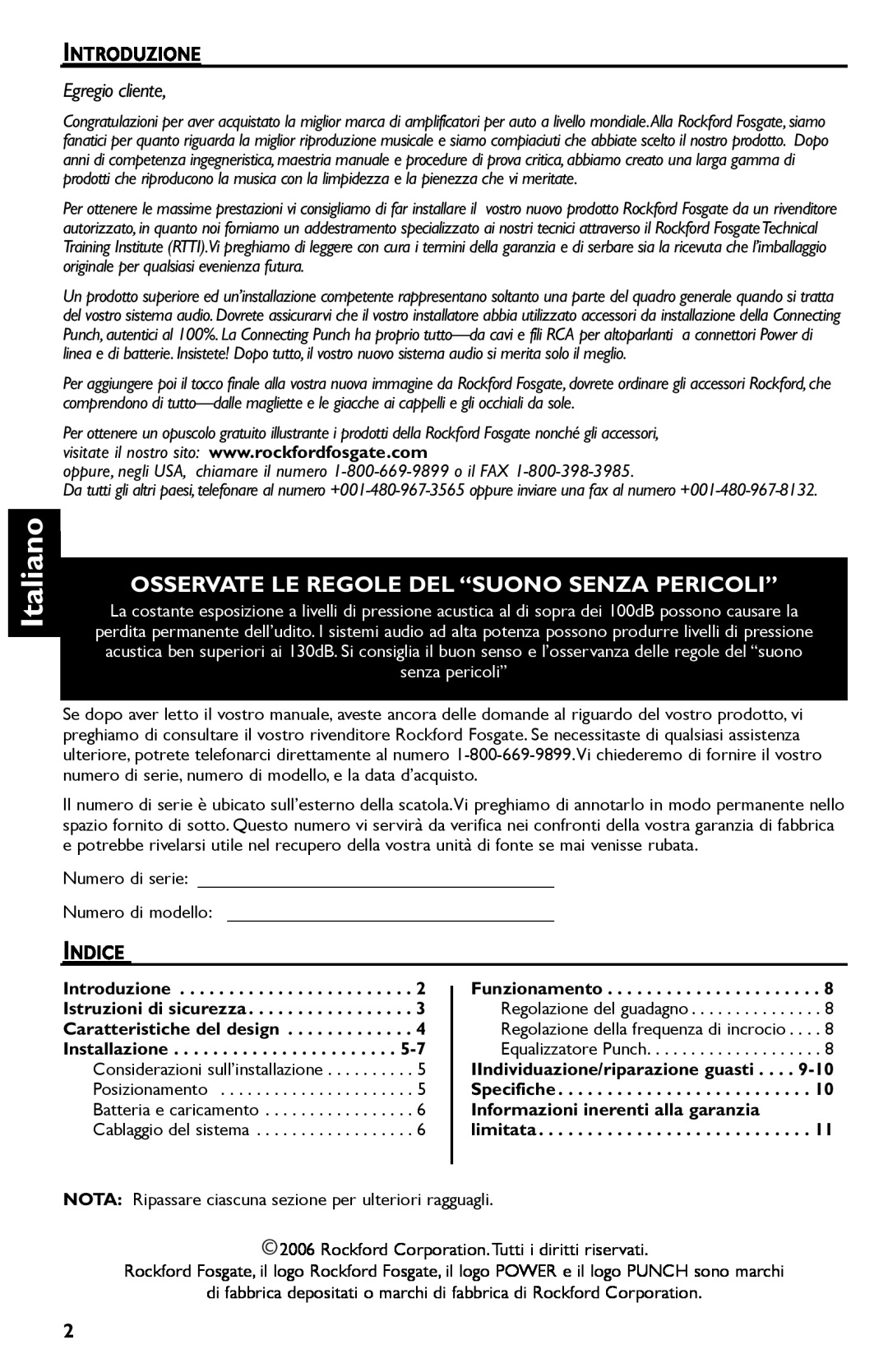 Rockford Fosgate R300-4 manual Italiano, Osservate Le Regole Del “Suono Senza Pericoli”, Egregio cliente 