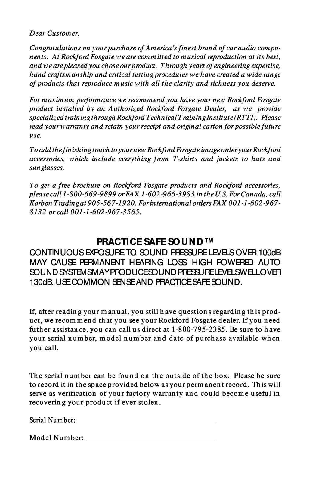 Rockford Fosgate RFA-810, RFA-408, RFA-812, RFA-412, RFA-410, RFA-808 owner manual Practice Safe Sound 