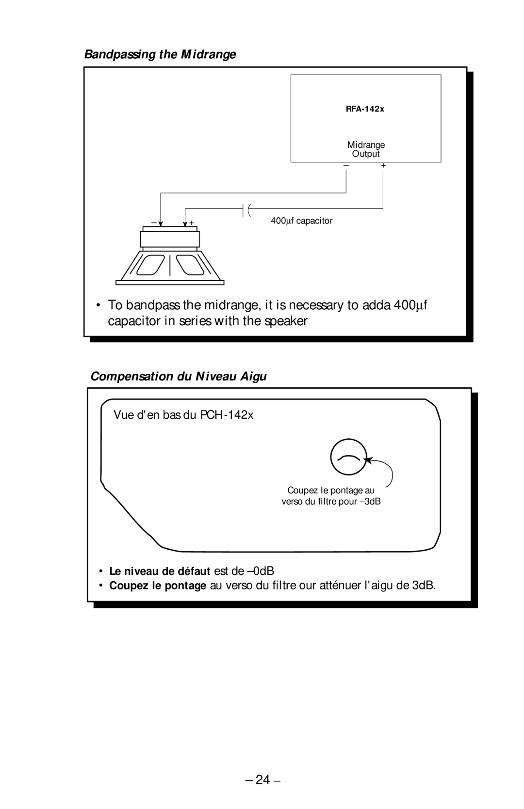 Rockford Fosgate RFA-514, RFA-414, RFA-614 manual Compensation du Niveau Aigu, Le niveau de défaut est de -0dB 