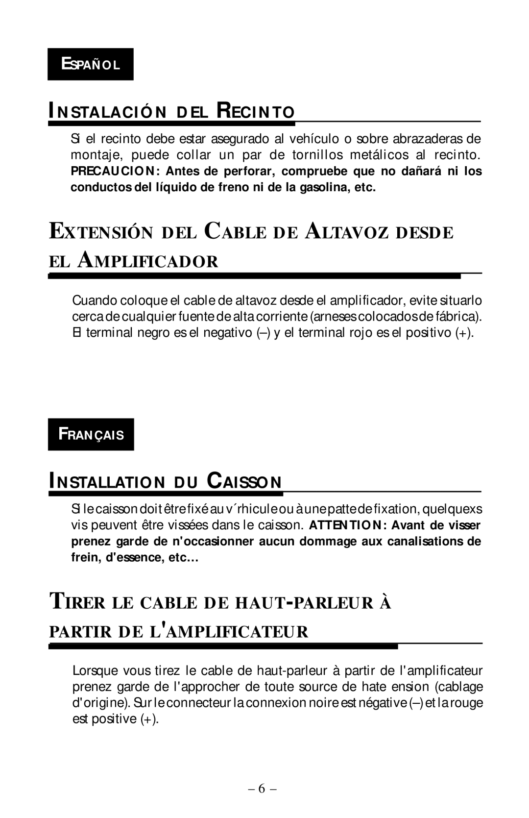 Rockford Fosgate RFB-1102, RFB-1122, RFB-1082 manual Extensión DEL Cable DE Altavoz Desde EL Amplificador 