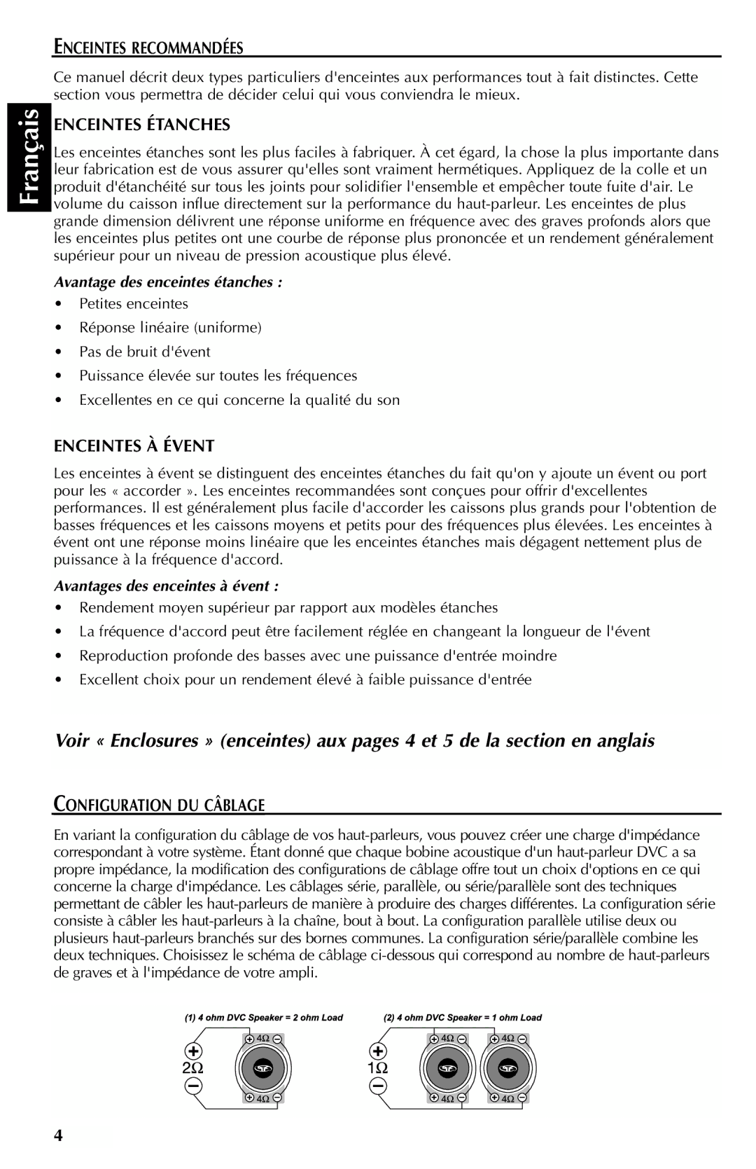 Rockford Fosgate RFP3210, RFD2110 Enceintes Recommandées, Enceintes Étanches, Enceintes À Évent, Configuration DU Câblage 