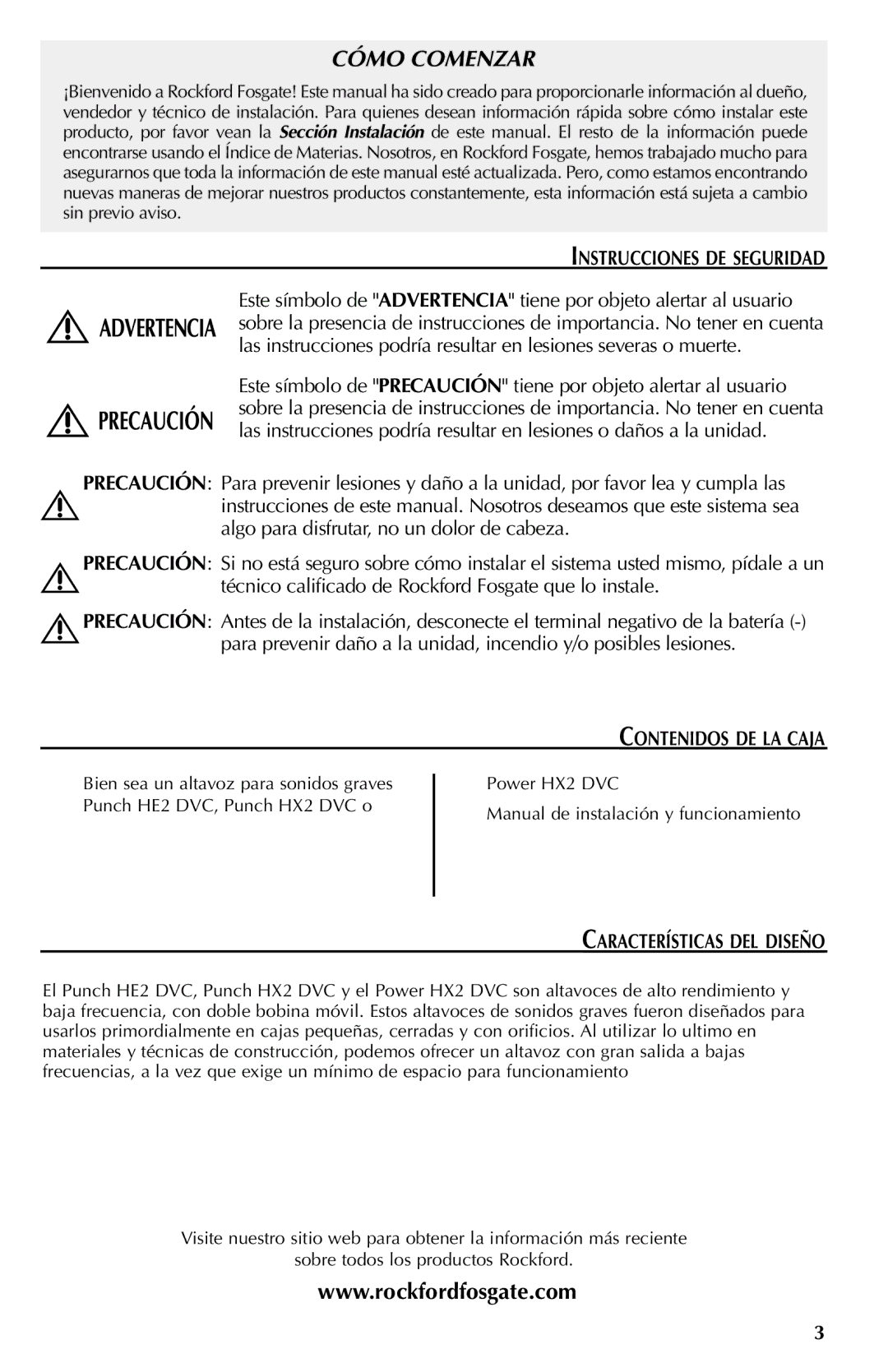 Rockford Fosgate RFR3112, RFD2110, RFD2115 Instrucciones DE Seguridad, Contenidos DE LA Caja, Características DEL Diseño 