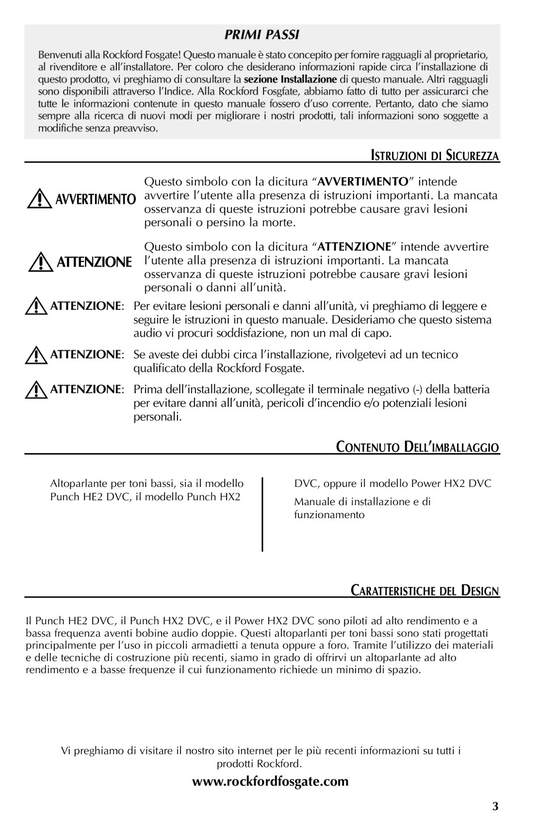 Rockford Fosgate RFD2115, RFD2110, RFD2112 Istruzioni DI Sicurezza, Contenuto DELL’IMBALLAGGIO, Caratteristiche DEL Design 