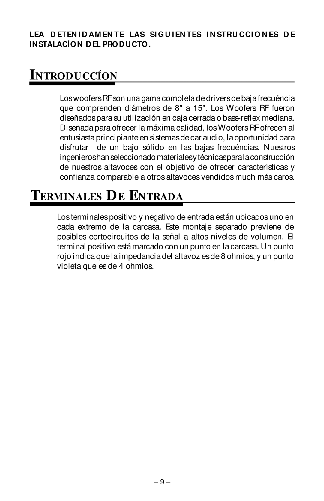 Rockford Fosgate RFP-1415/1815, RFP-1408/1808, RFP-1418/1815, RFP-1412/1812 manual Introduccíon, Terminales DE Entrada 